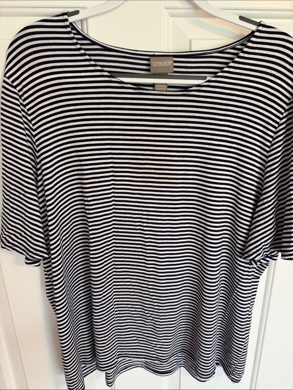 Chico's Blue & White Striped Scoop-Neck short sleeve Tee - Chico’s size 3 =XL/16